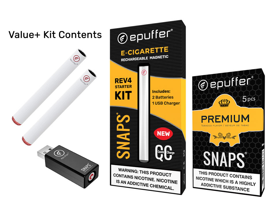 ePuffer SNAPS REV4 Rechargeable Tobacco Ecig Value Kit